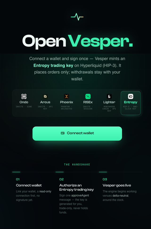 Connect page with Entropy selected
