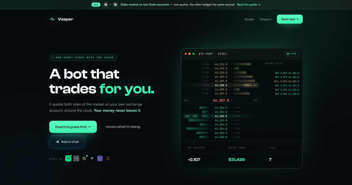 Vesper market-making bot quoting both sides of a perpetual order book