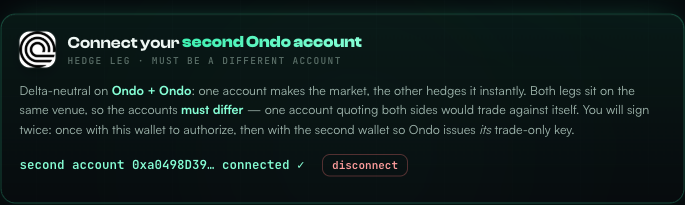 Card titled Connect your second Ondo account with a green button